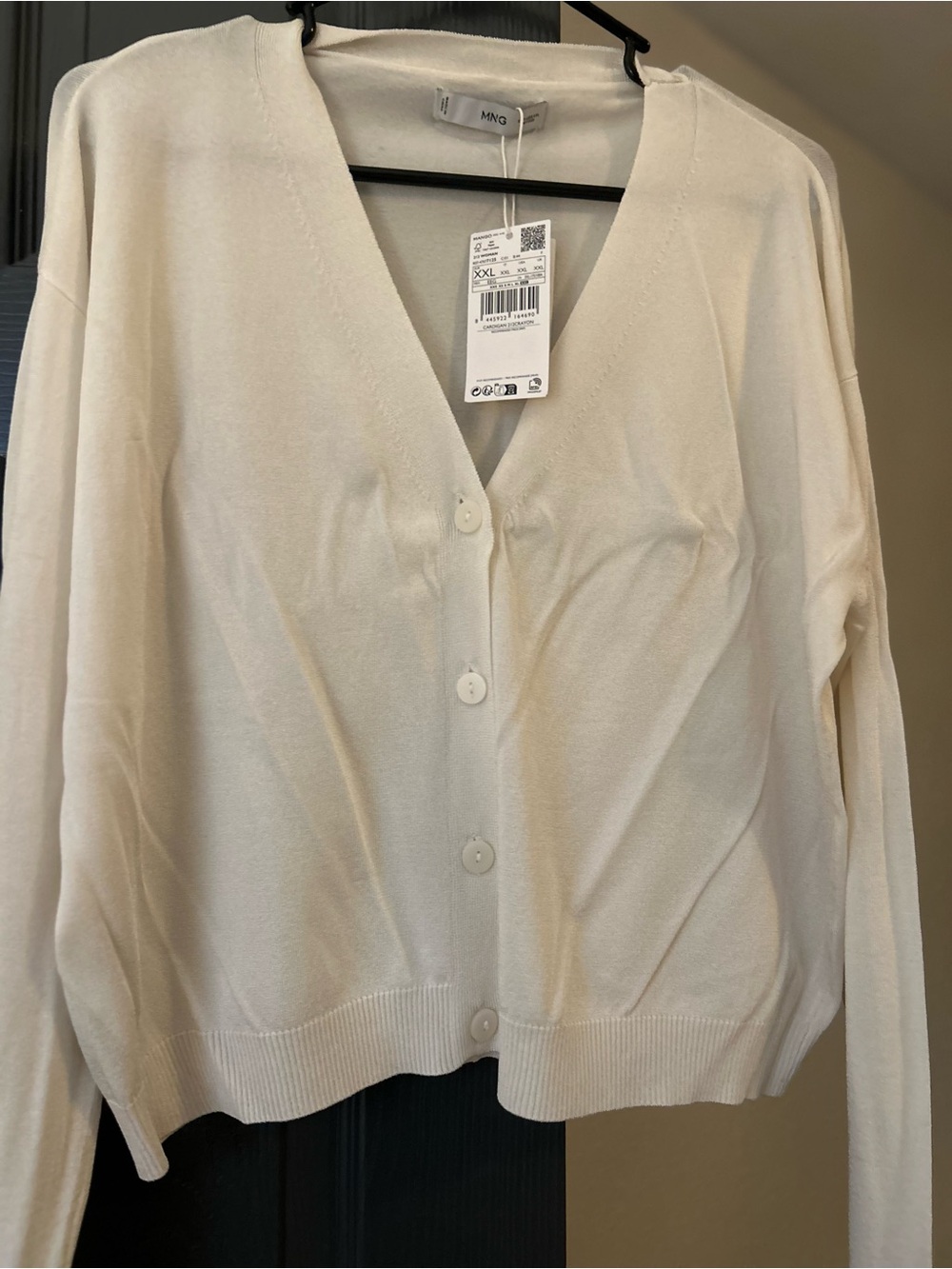 Mango Cream Button-Front V-Neck Cardigan